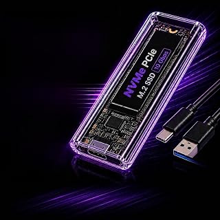 Case Externo SSD M.2 NVMe PCIe M-Key USB-C 10Gbps Transparente Portátil