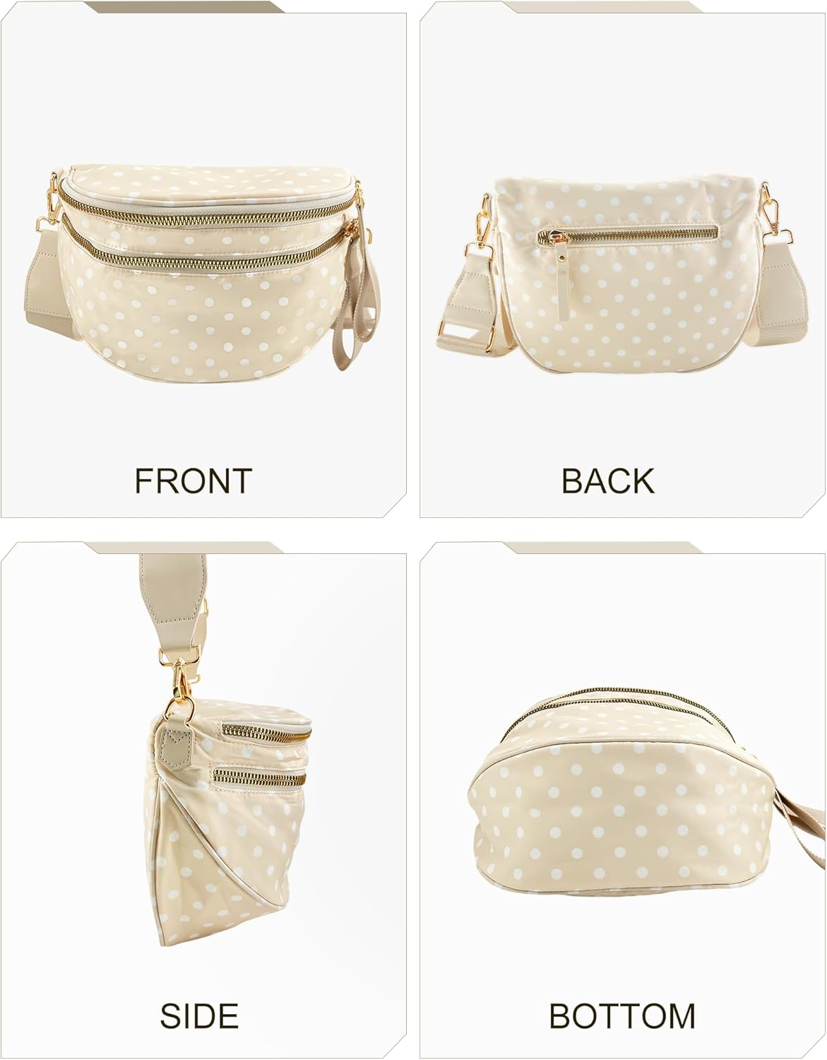 Spacious Crossbody Bag Bum Bag for Women, Dot Print Checkered Purse Nylon Fanny Pack Belt Bag(Beige)