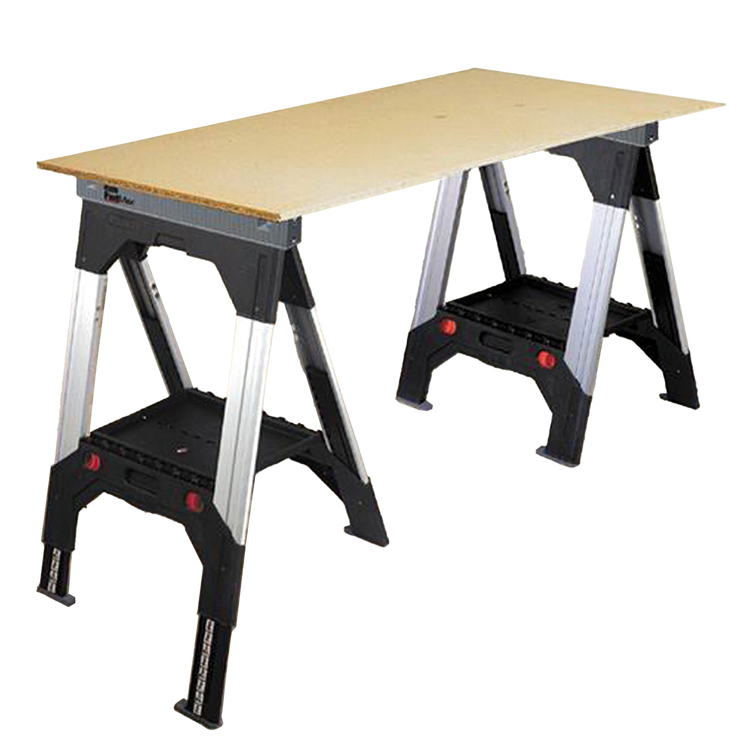 Karl Dahm Juego de 2 caballetes de trabajo de 70 cm de ancho I Caballete plegable de altura ajustable con inserciones de goma I Altura ajustable de 80 – 100 cm I Carga 1180 kg por par – 10975