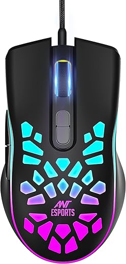 Ant Esports GM80 USB RGB Wired 6 Programmable Buttons, 3200 DPI Adjustable, Optical Gamer Gaming Mice Gaming Mouse with Multicolour LED Lights – Black