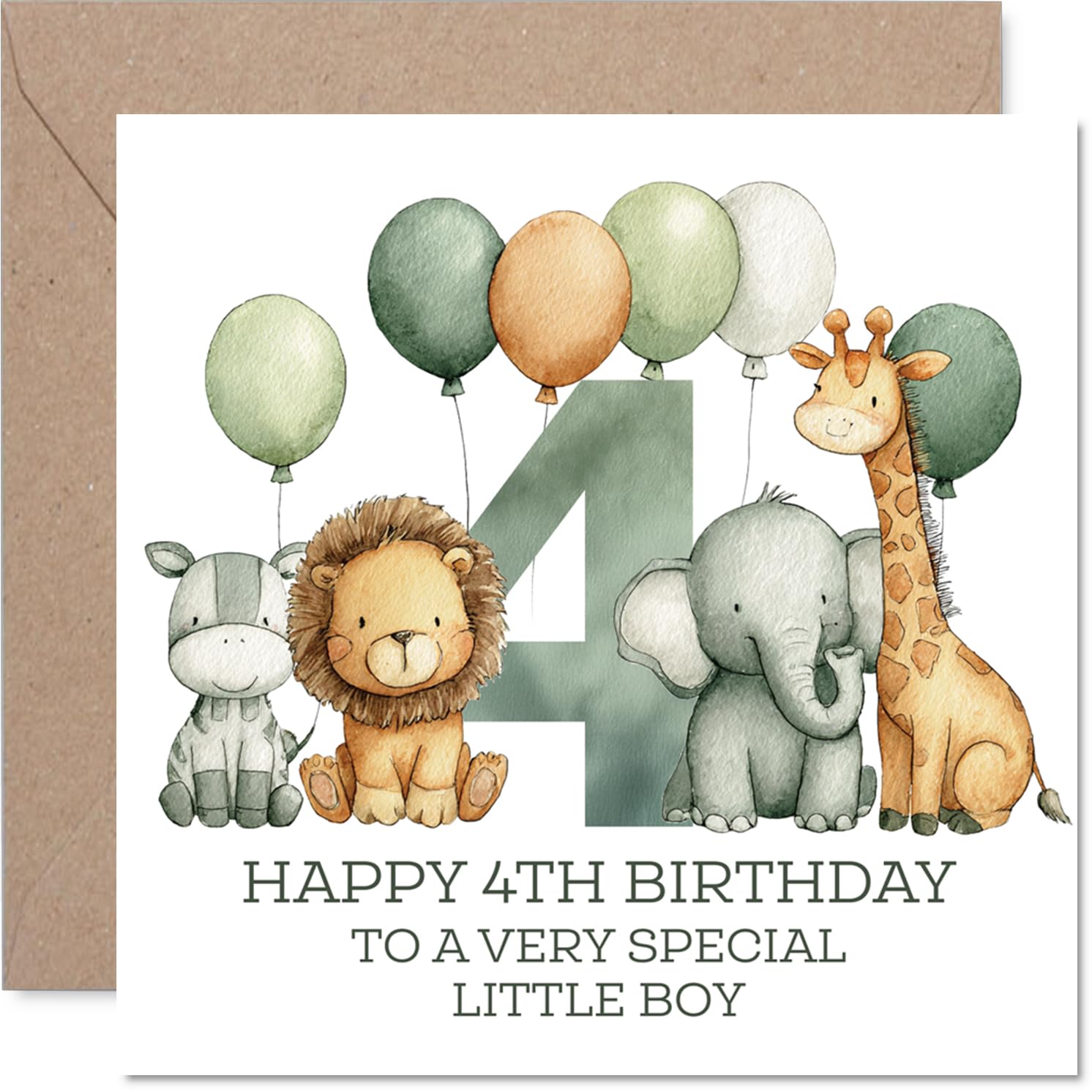 4th Birthday Cards for Boys - Jungle Numbers - Happy Birthday Card for 4 Year Old Boy Grandson Great Nephew Cousin Nephew, 145mm Bday Greeting Cards