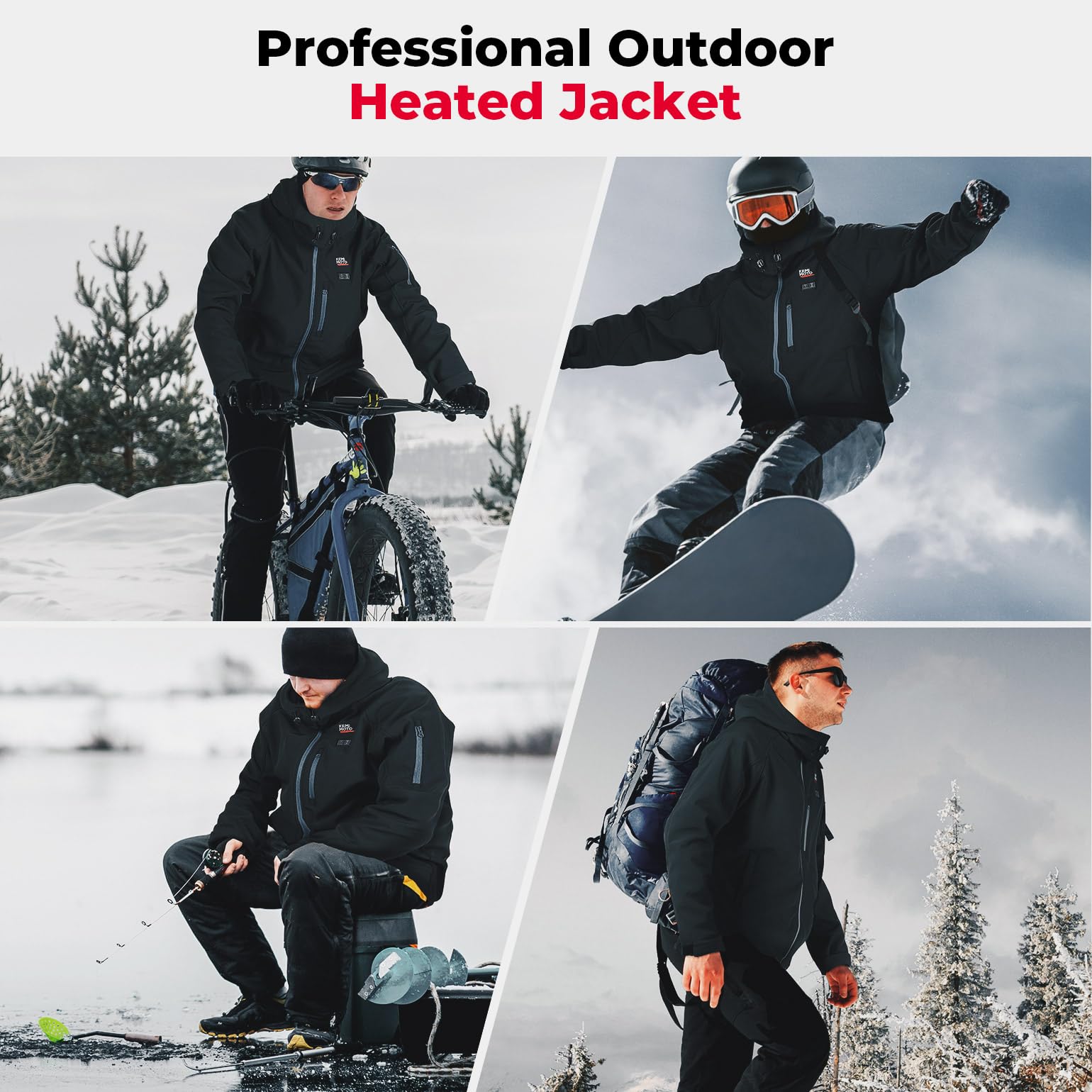 KEMIMOTO Chaqueta calefactable para hombre con 4 zonas de calentamiento, chaleco térmico con batería externa de 9600 mAh, 3 niveles de calor ajustables, chaleco térmico eléctrico con USB, para esquí,