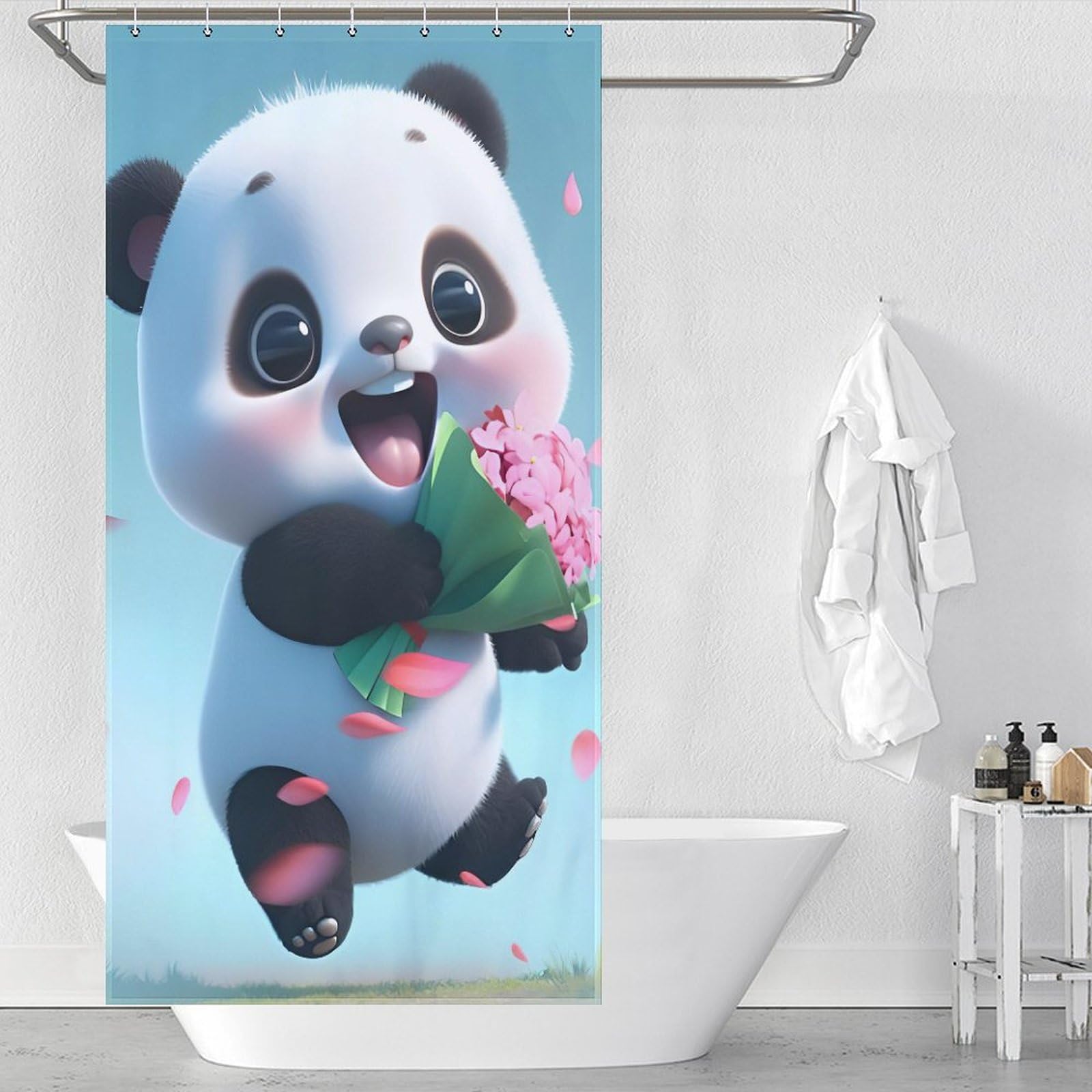Rideau de douche panda pour habiller une cabine de douche ou baignoire