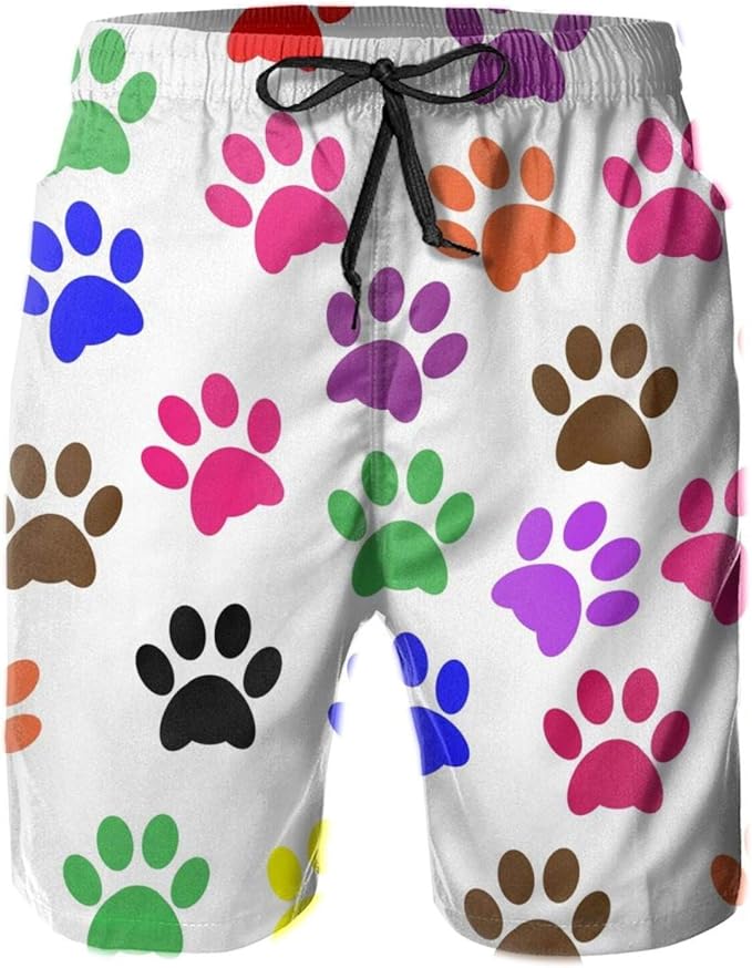 Colorful Paw Prints Men's Comfy Shorts Fashion Beach Shorts with