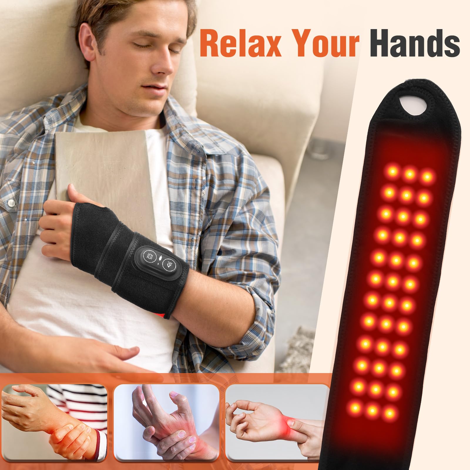 Handmassagegerät Heizkissen Rotlicht 3 Heizstufen 3 Vibration Schwarz | Hand Massagegerät Kabelloses,Hand Massager mit 3000mAh Akku, Elektrische Handmassagegeräte Geschenk für Vater Mutter