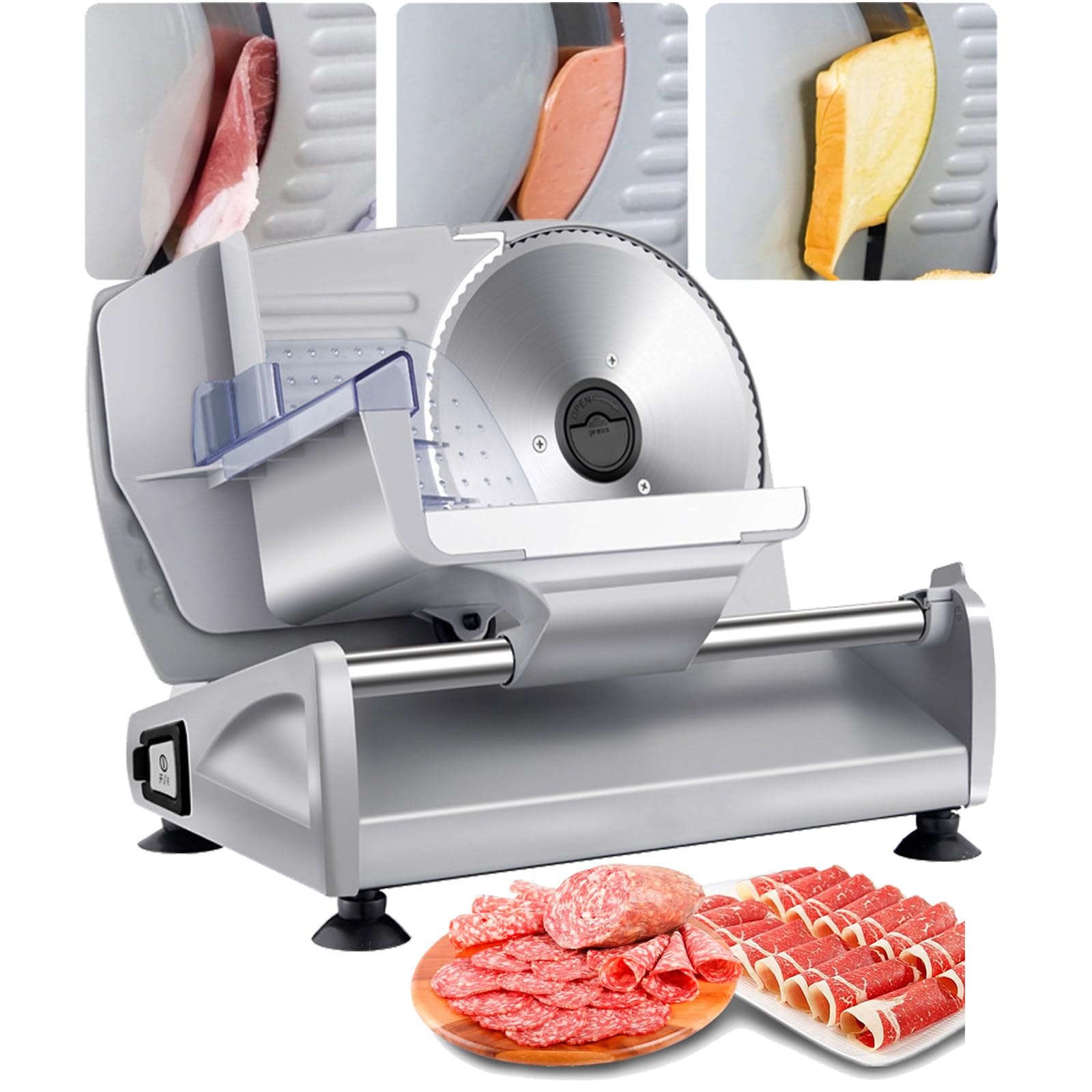 Affettatrice per Carne, Affettatrice Elettrica per Alimenti Da 200 W, Spessore Regolabile Da 1 a 15 Mm, Lama in Acciaio Inossidabile Da 7,5", Facile Da Pulire, PUò Affettare Carne,Pane