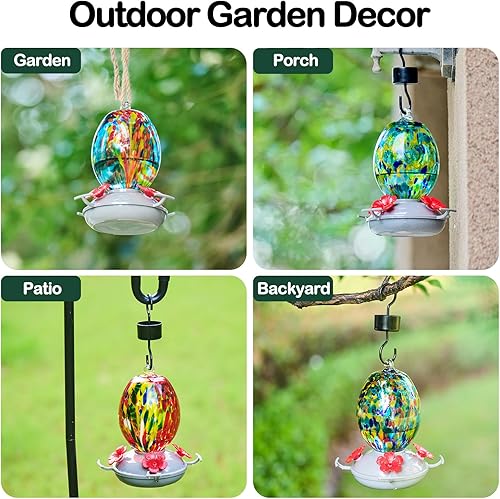 Miniatura 46 de Muse Garden - Comedero de vidrio soplado de 27 onzas para colibríes para exteriores; regalo p/mamá, mujeres, abuelos, decoración de jardín p/colgar