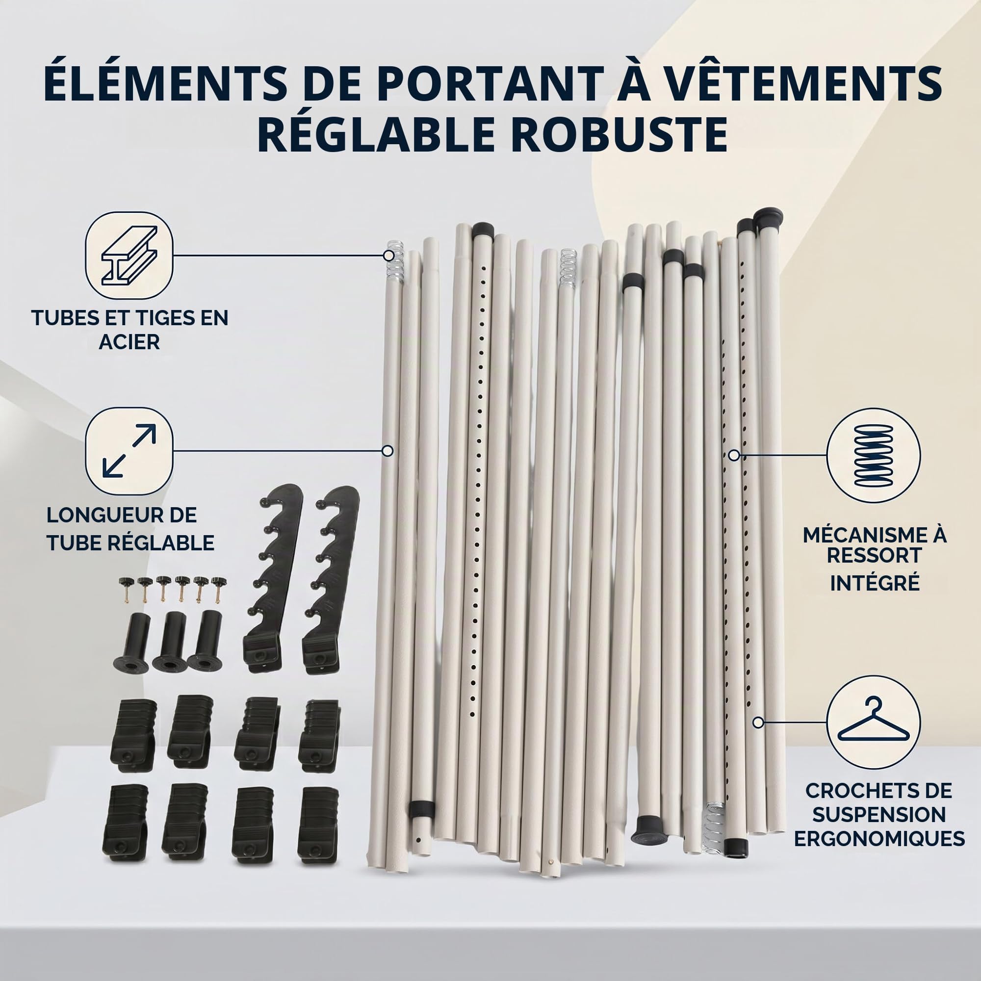 Portant Télescopique Réglable 25mm 4 Barres Support 60kg