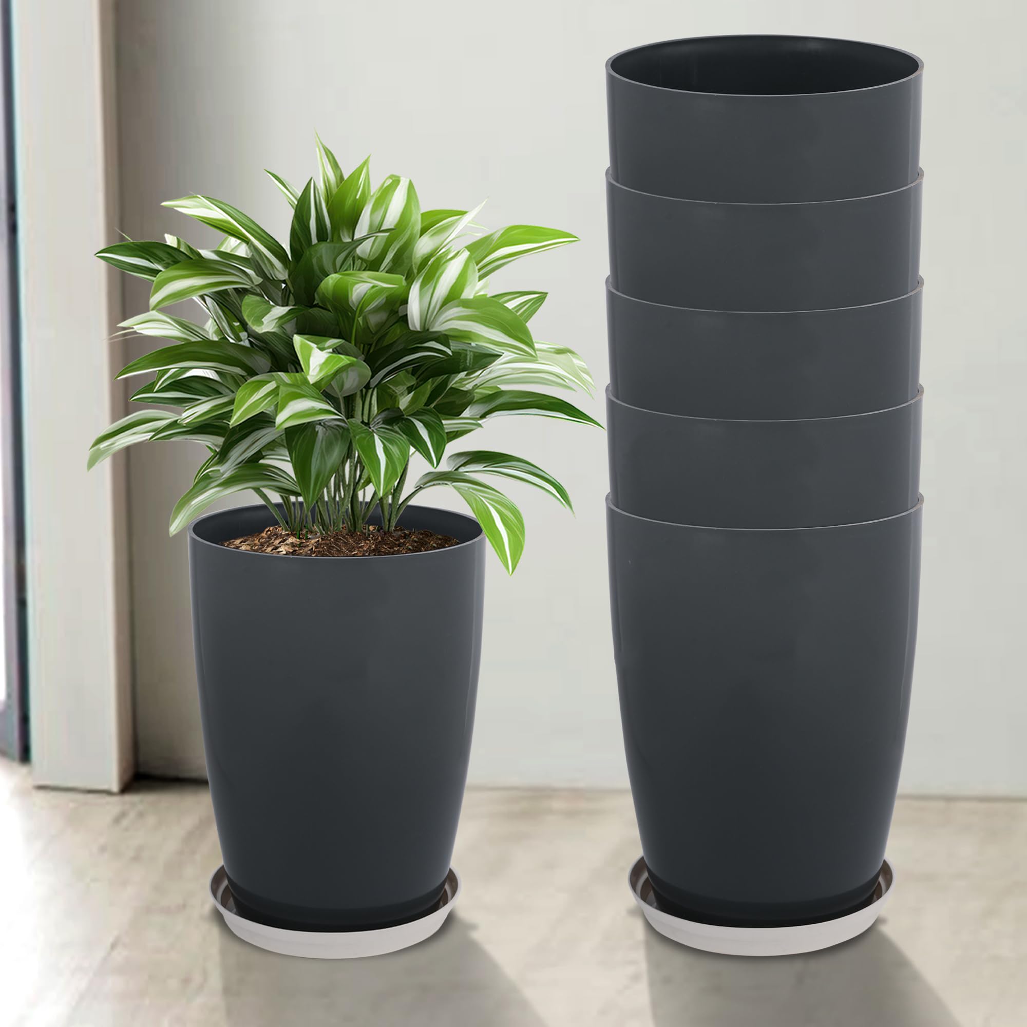 Kuber Industries Pack of 6 Flower Pot with Plate | 14 Inch | Indoor-Outdoor Plants Stand | Flower Pot for Garden | Flower Pot for Home-Office | Flower Gamla for Balcony | Plain Tower | Grey (B0D4HWK3F3) Amazon Price History, Amazon Price Tracker