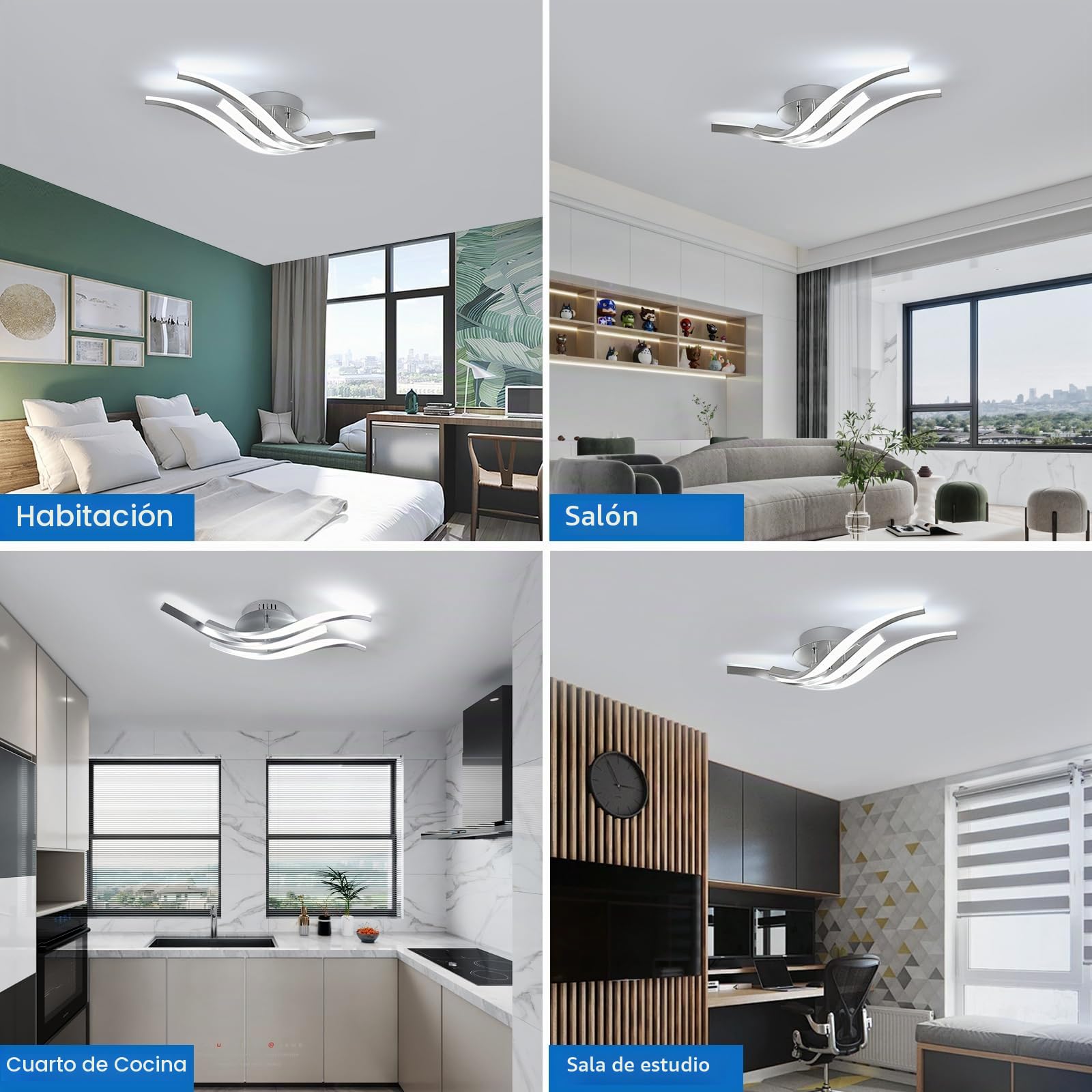 Dorlink Lampara Techo LED 3 Luces, Lampara Techo Dormitorio, Plafon LED Techo 6500K Blanco Frío, 24W 1920LM Lamparas de Techo Salón Plata, Lamparas Techo para Cocina, Comedor, 52CM
