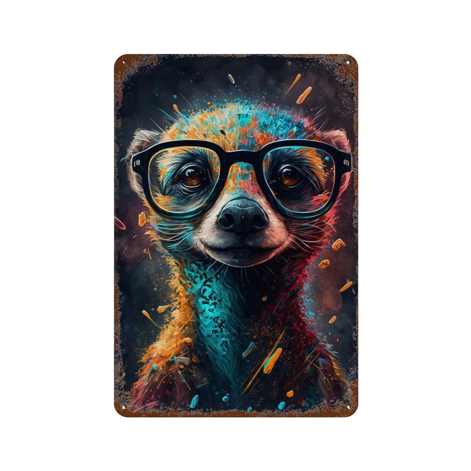 Colorful Meerkat with Glasses Retro Metal Sign 11.8"x7.9", Vintage Wall Decor for Bistro, Counter And Cafe Decor