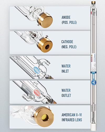 Miniatura 2 de OMTech Tubo láser de CO2 de 60 W para grabador láser y máquina cortadora, tubo cortador láser de 39.370 in y 1.969 in de diámetro con cabeza de