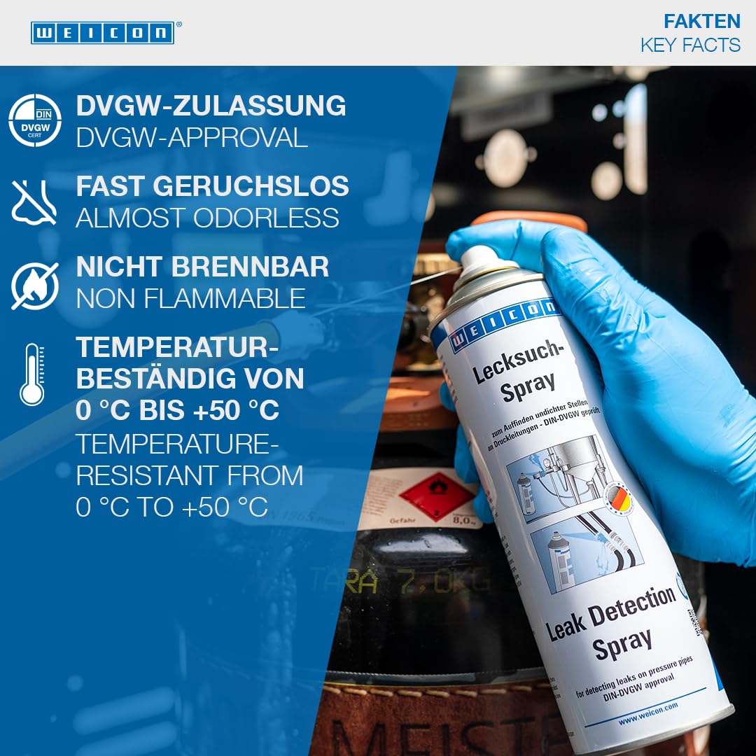 WEICON Spray Détecte-Fuites / 400 ml / détection facile et rapide des fuites dans les conduites de gaz / conduites sous pression / moussant / ininflammable / anticorrosif