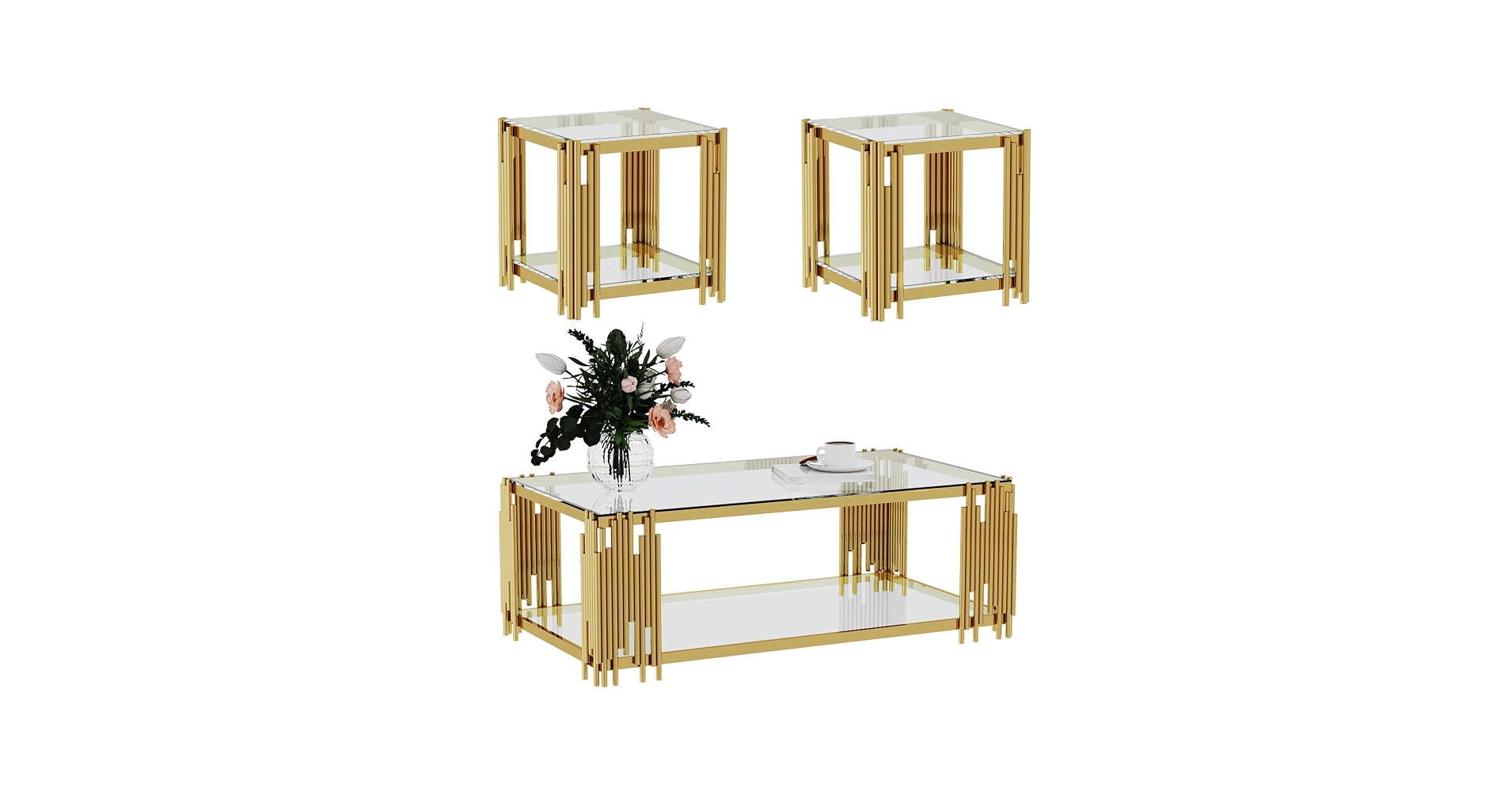 Amazon.com: Gold Glass Coffee Table Set of 3, End Table