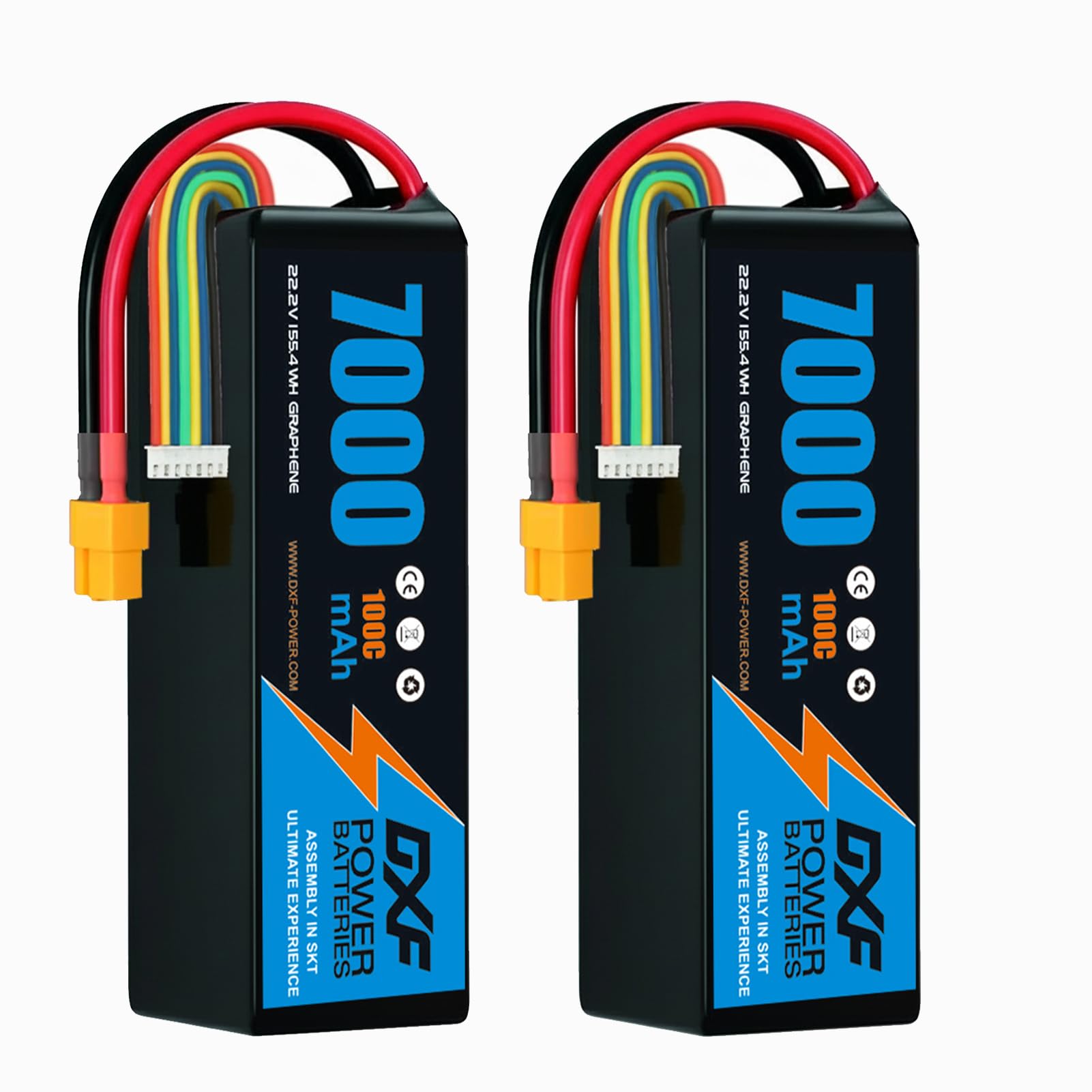 DXF LIPO 6S - Lote de 2 baterías Lipo (2 unidades, 22,2 V, 7000 mAh, salida de 100 C, conector XT60)