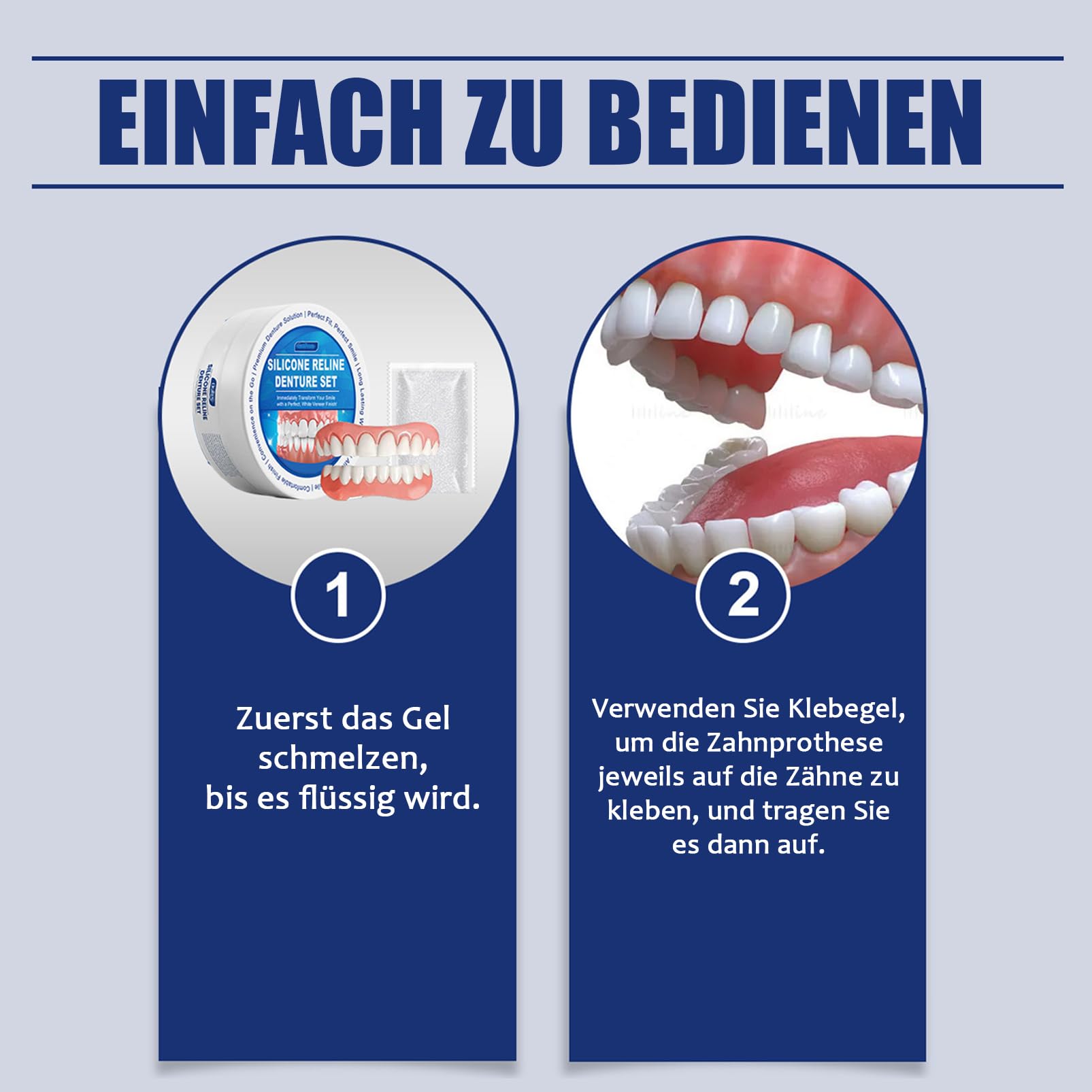 Silicone Reline zestaw do zębów, zestaw silikonowych protez zębowych, kompletny zestaw protez, wygodne protezy silikonowe, miękkie protezy do nakładania, kosmetyczne, tymczasowe protezy