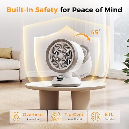 Miniatura 6 de Combo de ventilador de calentador 2 en 1, ventilador portátil de calefacción y refrigeración de escritorio de 1500 W, oscilante con termostato