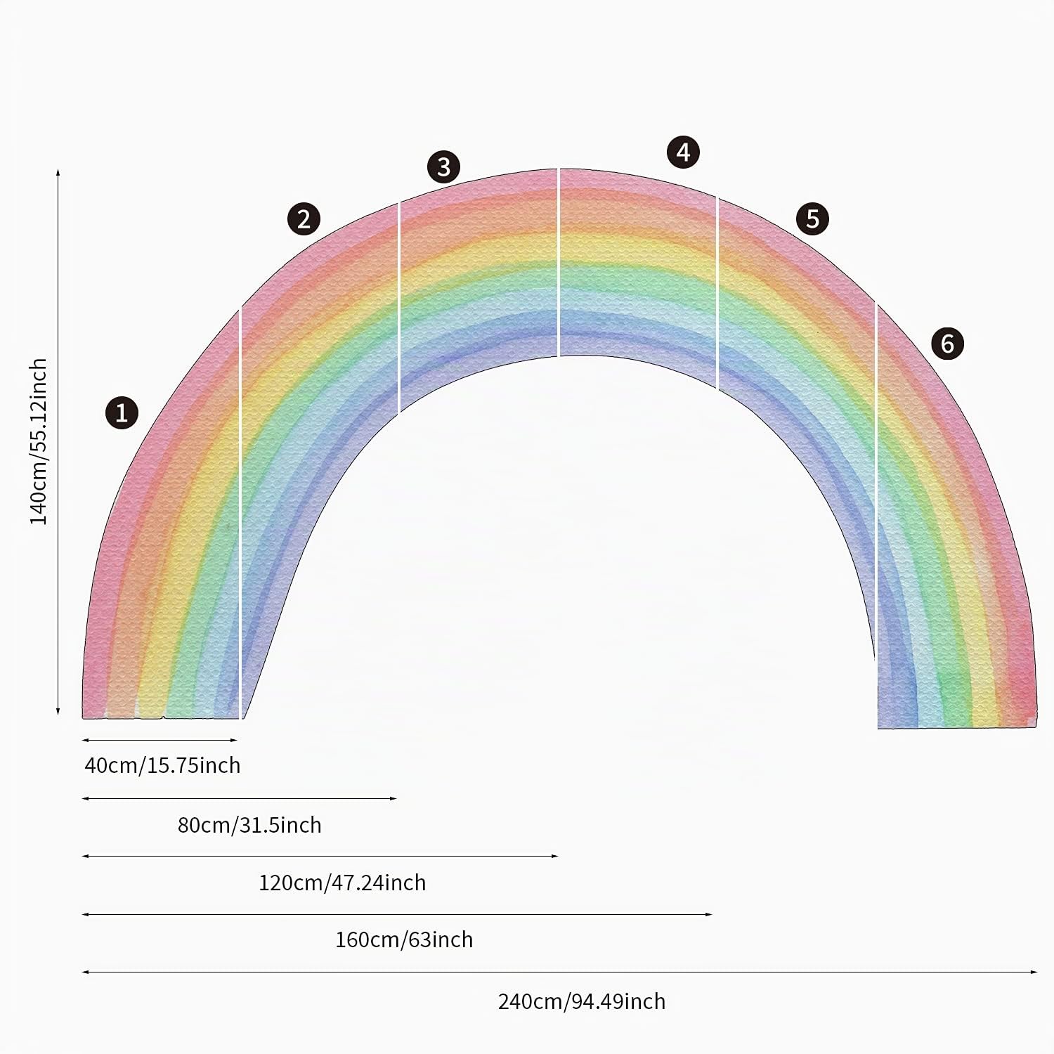 Neukids 240x140cm grandi adesivi murali arcobaleno, bohemian arcobaleno pois adesivi da parete, camera da letto nursery decorazione, soggiorno cameretta bambina carta da parati adesiva muro