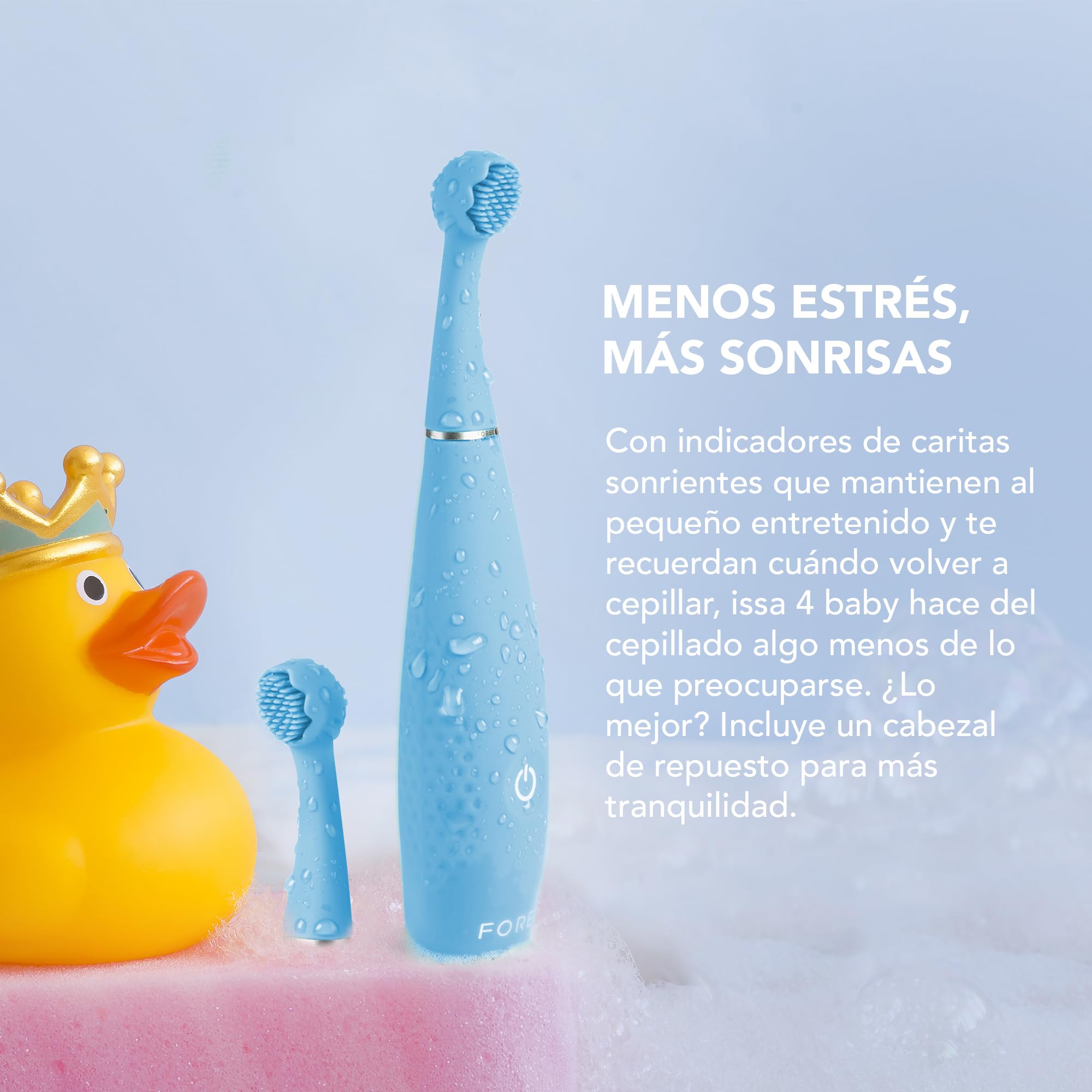FOREO ISSA 4 Baby – Cepillo de dientes sónico de silicona para bebés y niños pequeños, cerdas ultrasuaves, masaje encías, temporizador LED, recargable USB, cepillo viaje impermeable - Bubble Blue