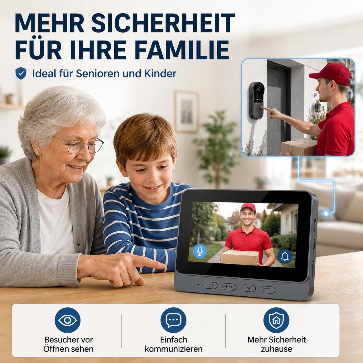 TKMARS Video Türklingel Kabellos Videotürklingel mit Monitor 170°Türklingel mit Kamera Unterstützt Bidirektionale Kommunikation und Automatische Erfassung