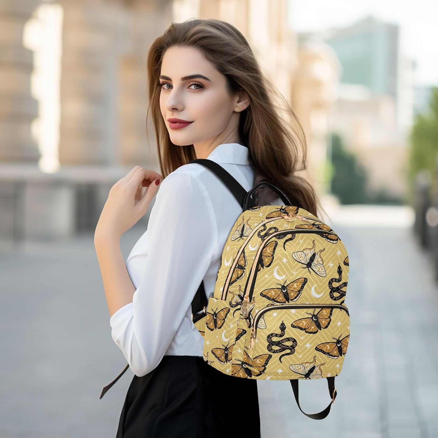 Snake Butterfly Print Backpack Purse for Women Girls Mini Fashion Backpack Cute Laptop Back Pack for College Work Travel S