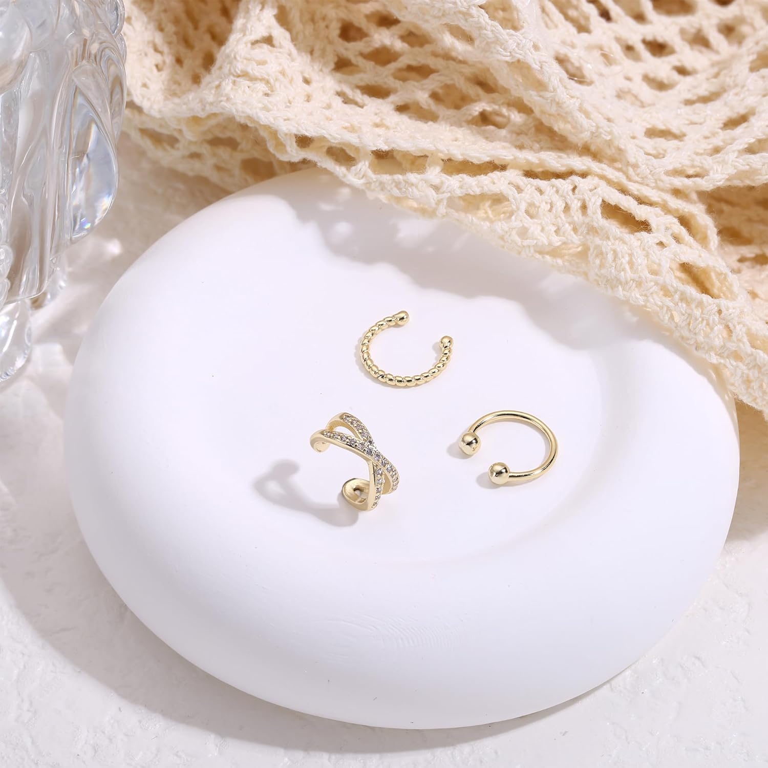 Charmante Clip-Ohrringe für Reisen: Stilvolle Schmuckauswahl 11 Finrezio Ear Cuff Set gold