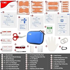 I GO 85 Pieces Hard Shell Mini Compact First Aid Kit, Small Personal Emergency Survival Kit for Travel Hiking Camping Backpacking Hunting Marine Car, Blue