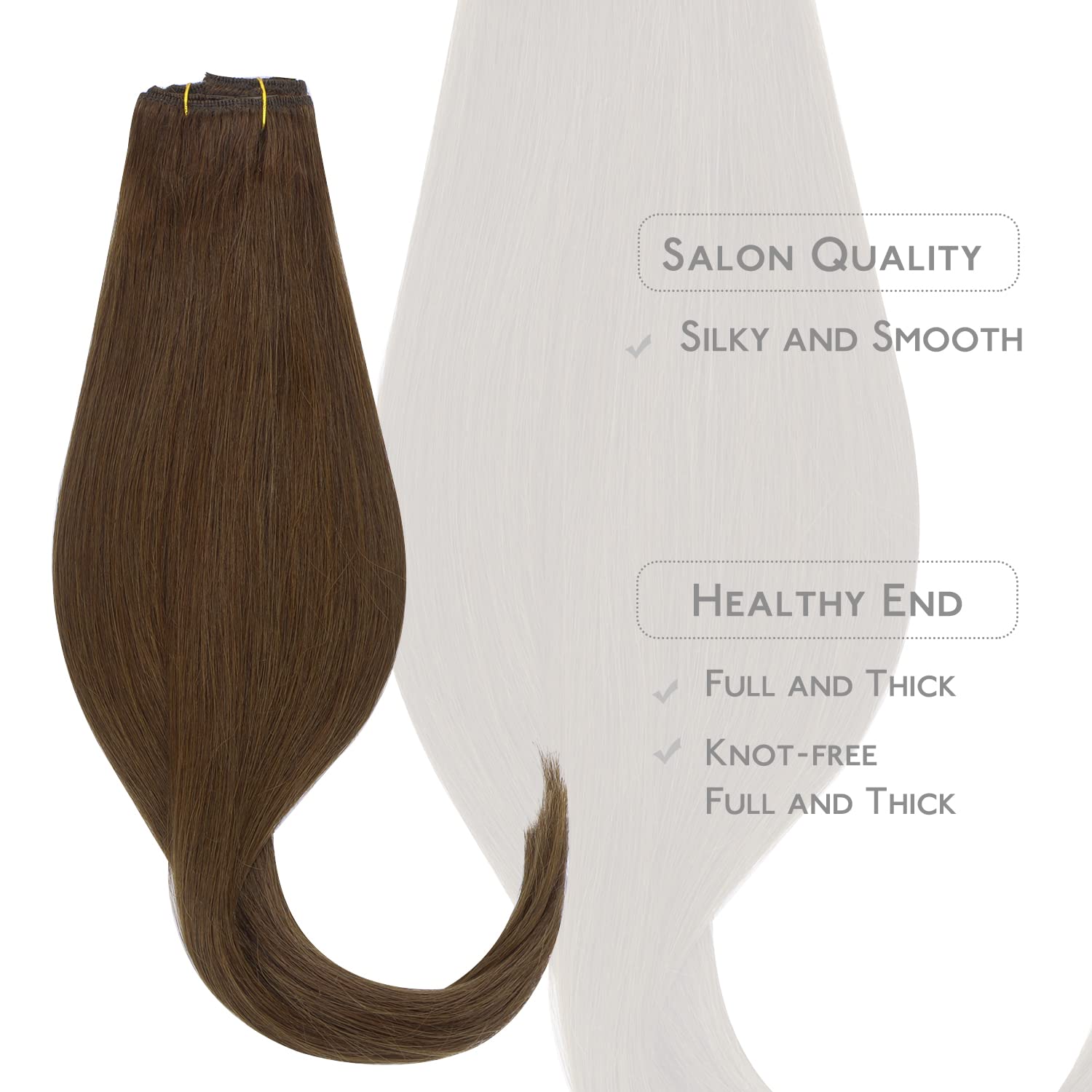 WENNALIFE Extension con clip in capelli veri, 80 g, 5 pezzi, 50 cm, colore marrone cioccolato