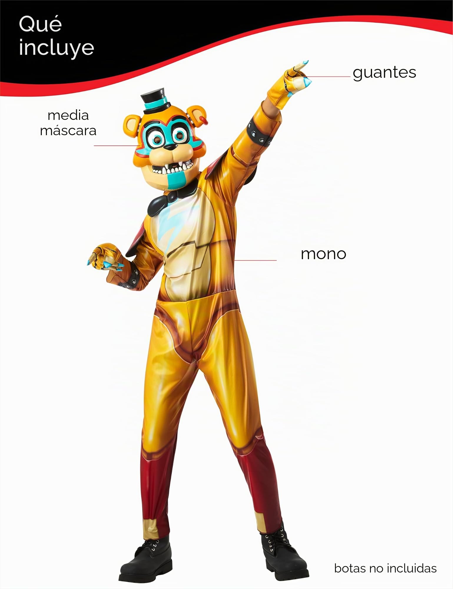 Rubies Disfraz Glamrock para niños y niñas, Mono con guantes y máscara, Oficial Five Nights at Freddy's para Halloween, Navidad, Cumpleaños y Fiestas