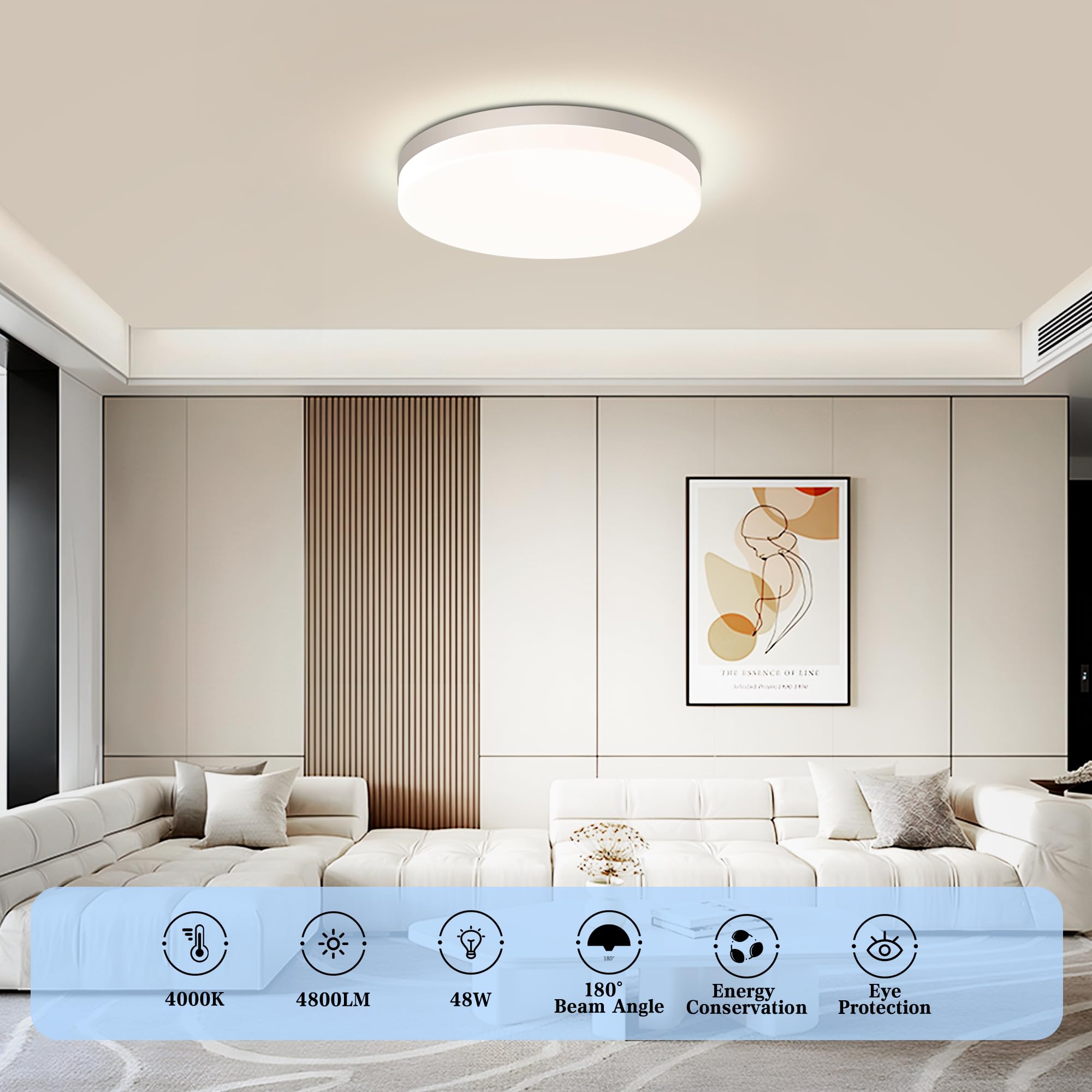 EASY EAGLE Plafoniera LED Soffitto 48W, Lampada da Soffitto LED 4000K 4800LM Plafoniera Bagno Rotonda Ø30CM Plafoniere da Ufficio Luce Soffitto per Camera da Letto, Cucina, Soggiorno, Balcone