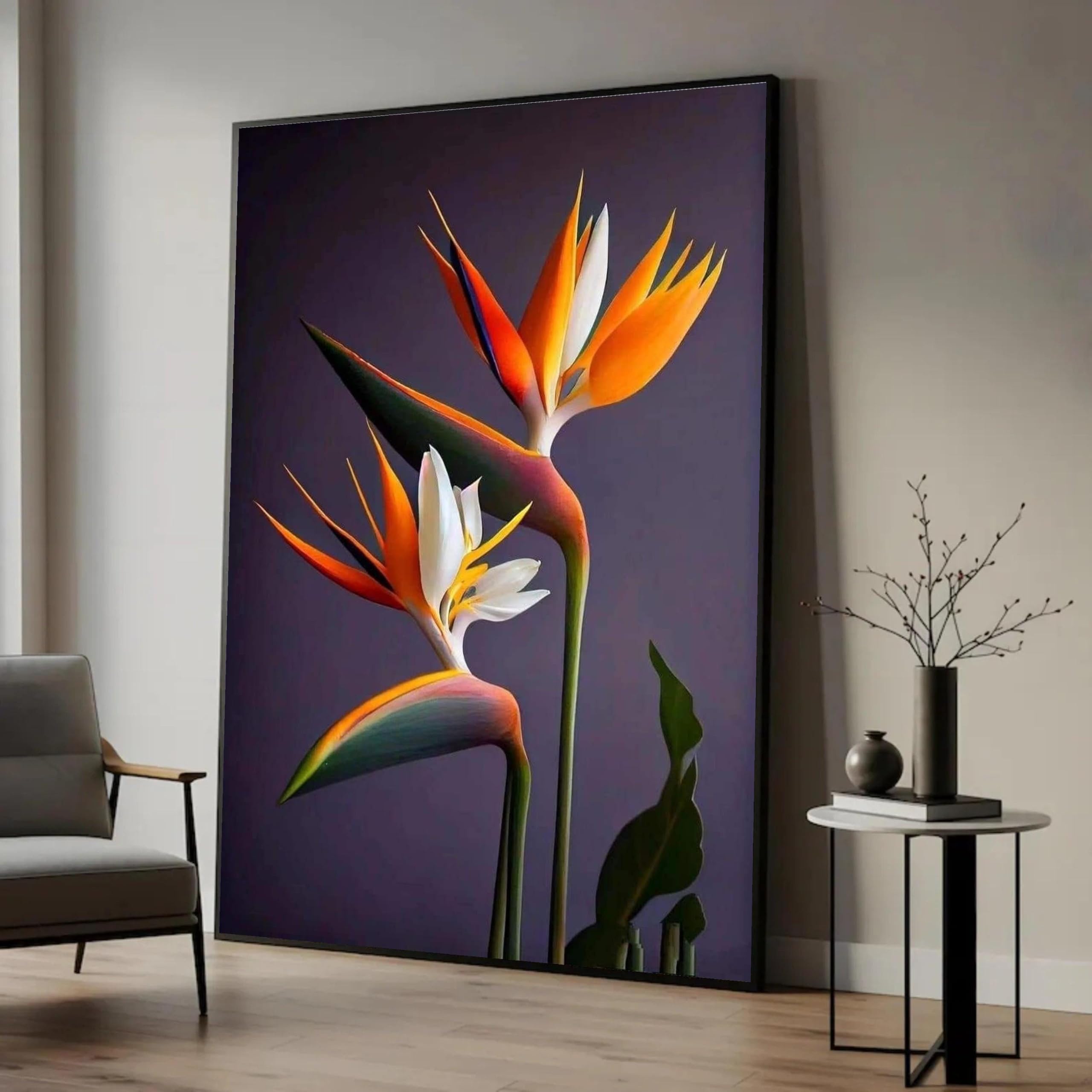 LMYCHENG Colorful Bird of Paradise Art Canvas Print, Exotic Tropical Floral Wall Painting, Botanical Posters(60x90cm/Frameless)