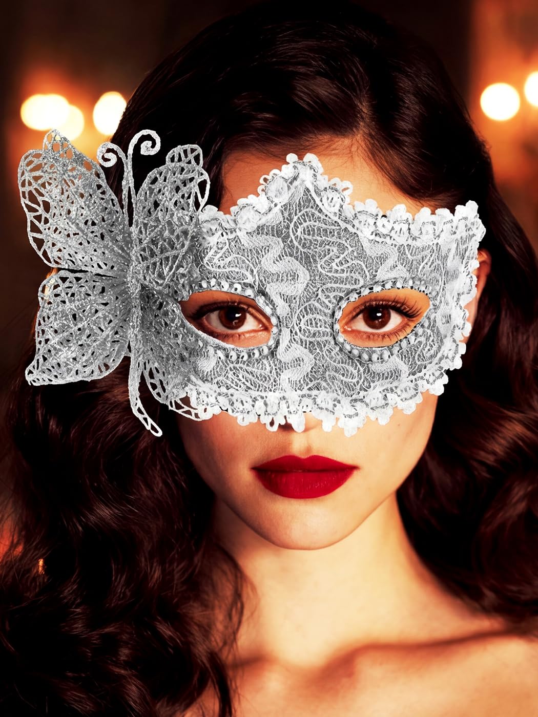 Jovono Butterfly Masquerade Masks Lace Venetian Masks Halloween Cosplay Costume Mask for women (Silver)