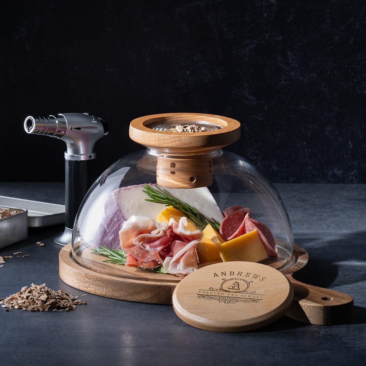 Charcuterie Smoking Cloche, Glass Display Cloche Dome - 9pc Cheese Smoker Kit for Gourmet Food Smoking, Flavor Infusion, and Perfect Culinary Presentation