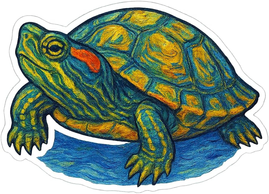 (3 Pack) Red-Eared Slider Post-Impressionist Gogh Style Sticker (3" x 2.25")