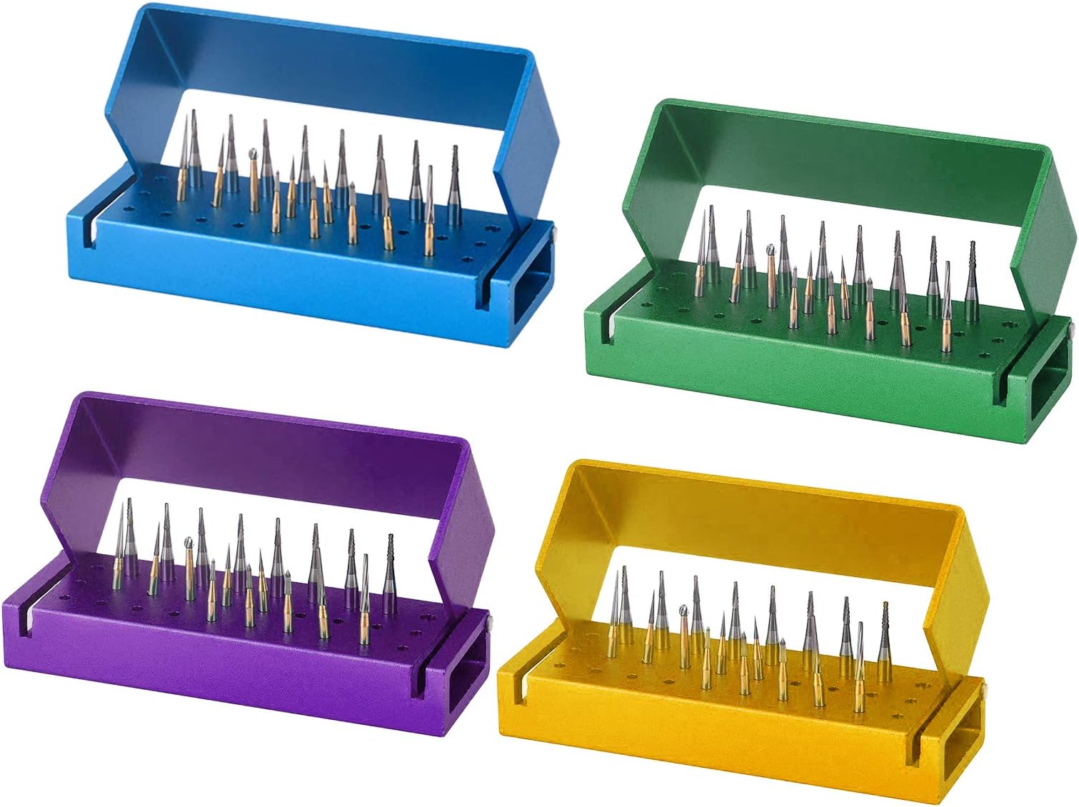 4 Pcs 30 Holes Dental Burs Holder Block Case Opening Box Dental Lab Aluminum Bur Case Organizer