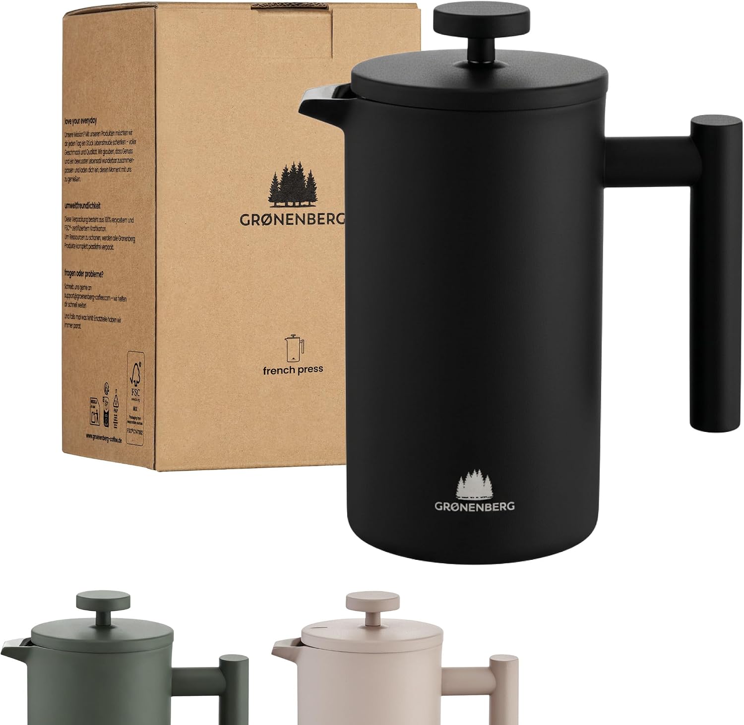 Groenenberg French Press Black 600 ml lub 1 litr I wysokiej jakości zaparzacz do kawy z funkcją podgrzewania termicznego I zaparzacz do kawy ze stali nierdzewnej