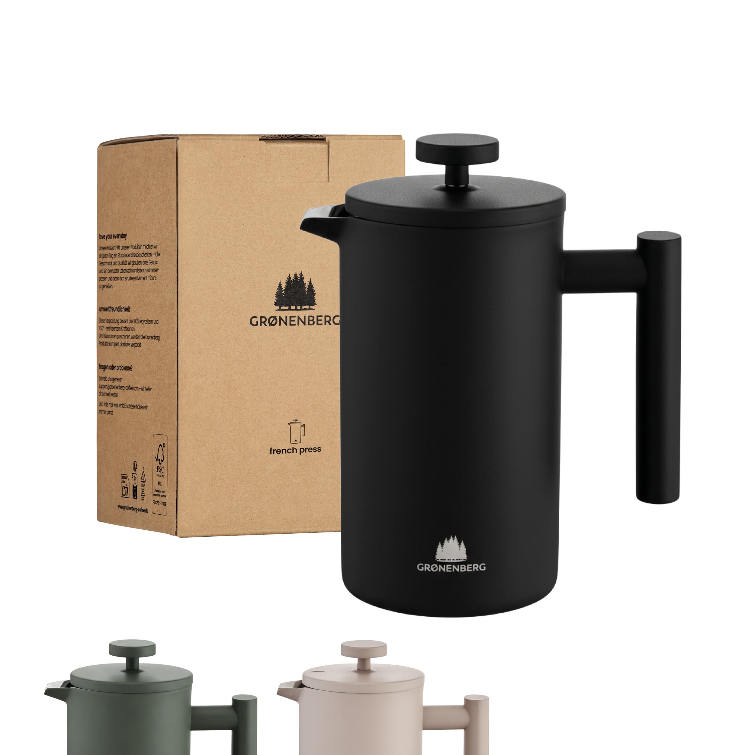 Groenenberg French Press Black 600 ml lub 1 litr I wysokiej jakości zaparzacz do kawy z funkcją podgrzewania termicznego I zaparzacz do kawy ze stali nierdzewnej