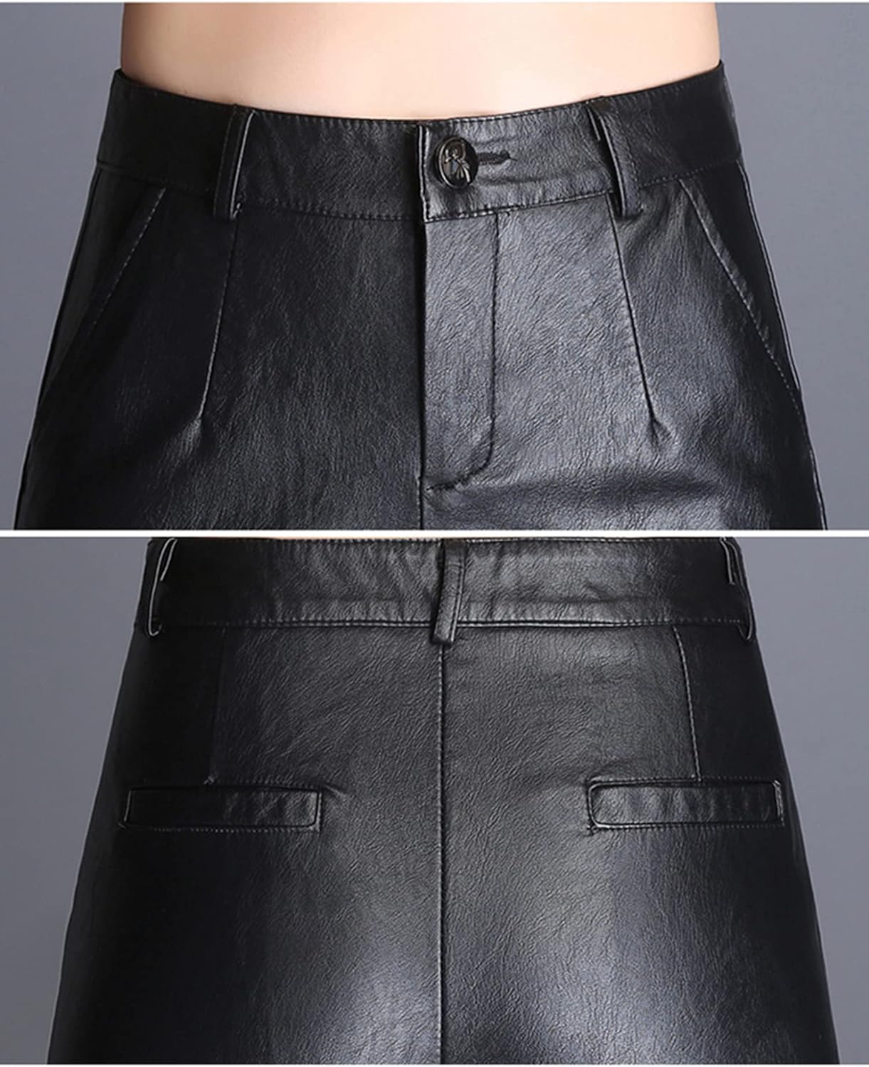 Miniatura 6 de Lucrosun Pantalones palazzos de piel sintética de cintura alta y pierna ancha para mujer, color negro