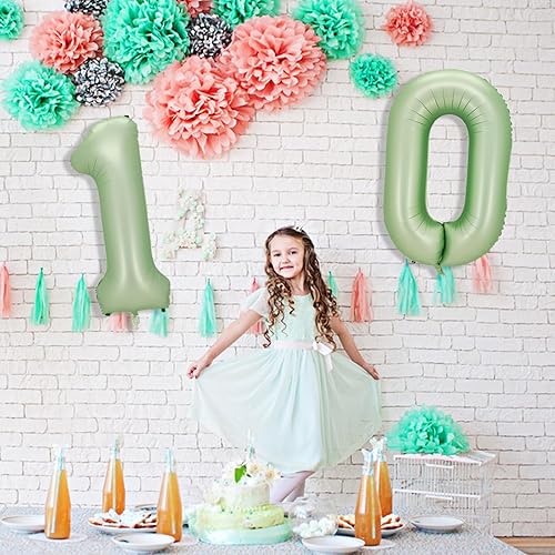 Miniatura 4 de Globos digitales de 40 pulgadas con 10 números verdes de Mylar para helio, fiesta de baby shower, temática de sirena oceánica, suministros de