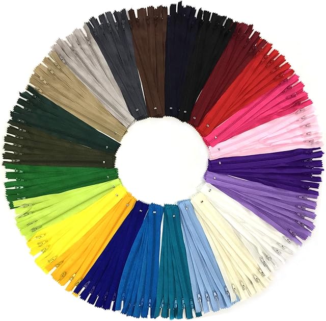 DOITEM Wartoon 120pcs 20cm/8 Inch Multicolor Nylon Coil Zippers for Sewing and Crafts 24 Colors