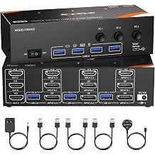 8K@60Hz 4K@144Hz KVM Switch 3 Monitors 3 Computers, Triple Monitors KVM Switch HDMI Displayport with 4 USB 3.0 Devices, Includes Power Supply, Wired Remote Control and USB Cables