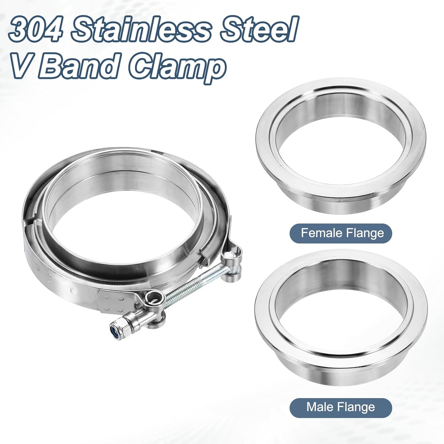 HARFINGTON V Band Clamp with Flange 4 Inch 304 Stainless Steel Male Female V-Band Exhaust Clamp Flange Kit for Auto, Silver