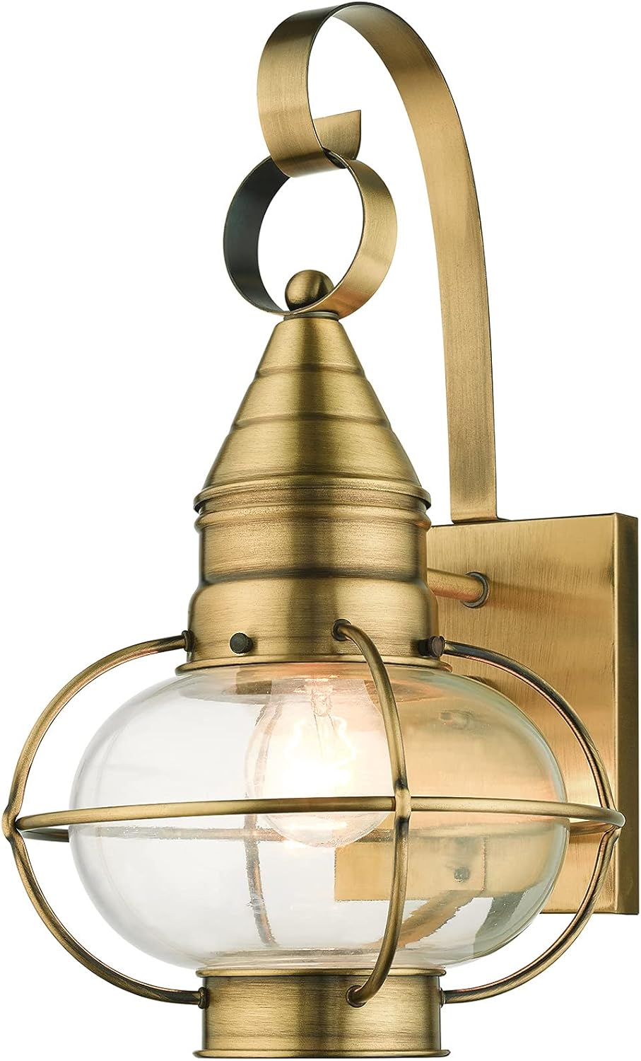 Livex Lighting 26901-01 Newburyport Collection 1-Light Outdoor Wall Lantern with Clear Glass, Antique Brass, 8.75 x 14.75
