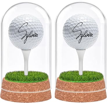 Real Glass Golf Ball Display Case 2pcs - UV Protected Dome Tabletop Box