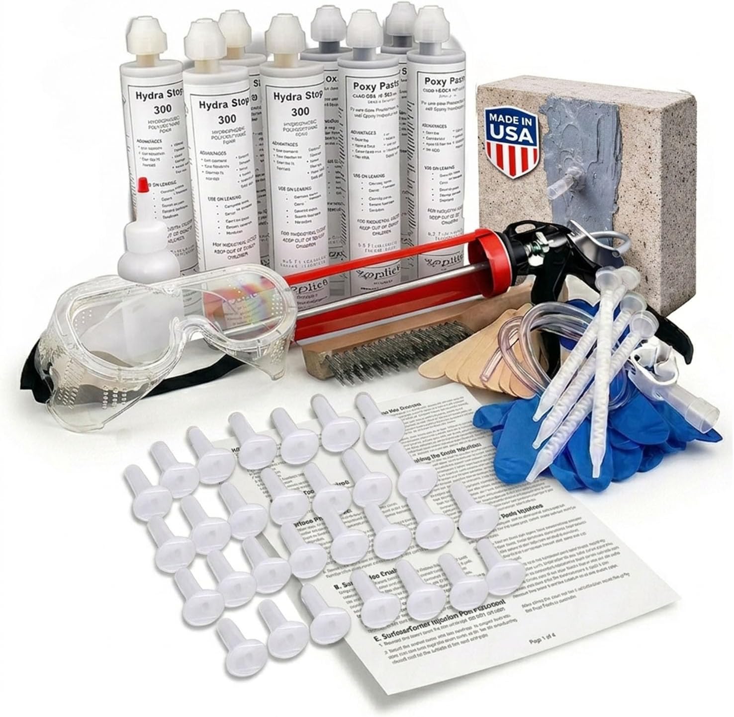20' Fast Set Foundation Crack Repair Injection Kit, Hydra Stop 300 Expanding Polyurethane Foam Concrete Crack Filler, Basement Wall Leak Sealant, Waterproof Repair System for Wet Basement Solutions