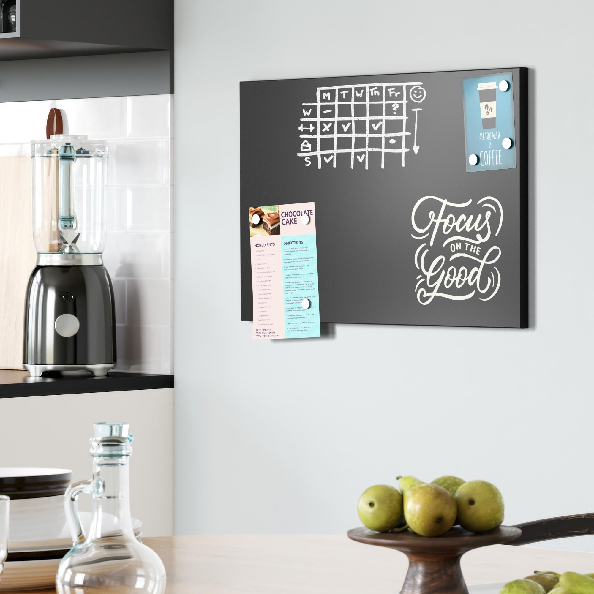 DEQORI Magnetische Kreidetafel mit UV-Druck | Motiv Fokus auf das Gute | Design rechteckig 60x40 cm | Kreide Metalltafel beschreibbar – Wanddeko für Küche, Flur, Kinderzimmer & Büro