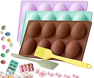 Easter Egg Silicone Mold for Baking, 3 Pack 24 Cavity Food-Grade Chocolate Molds, DIY Non-Stick Silicone Egg Shaped Freezer Molds for Candy Jelly Chocolates Cake Ice Cream (3PCS-E)