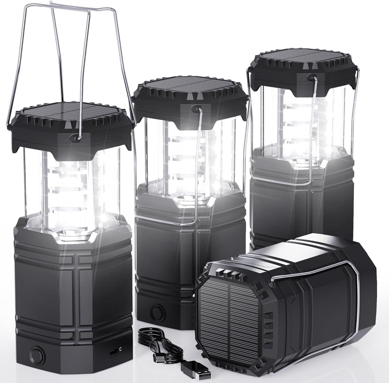 Tenting Photo voltaic Lanterns 4 Pack, 1600mAh USB Rechargeable Battery, 35H Runtime, LED Hanging Tent Gentle Lamp, Emergency Flashlights for Energy Outage Survival Dwelling Out of doors, Small, Transportable, Collapsible