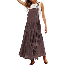 Womens Casual Lace Embroidered Maxi Dress Adjustable Strap Pleated Tiered Swing Long Dress with Pockets