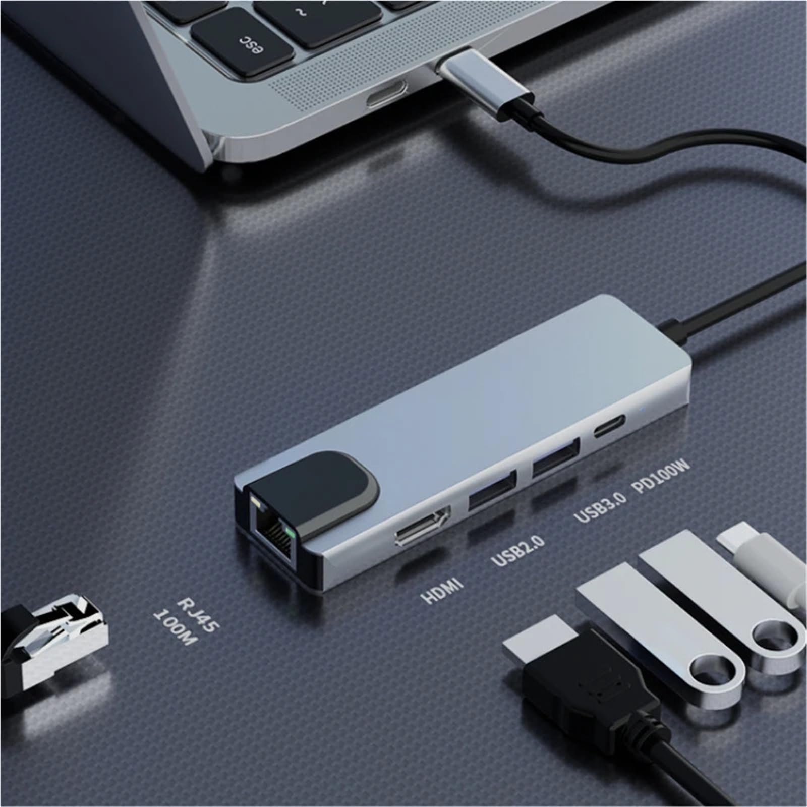 Stacja dokująca USB C 5/8 portów typu C na HDMI 4K/RJ45, rozdzielacz USB3.0 5 Gbps, szybki adapter USB C HUB do laptopa (8-w-1)